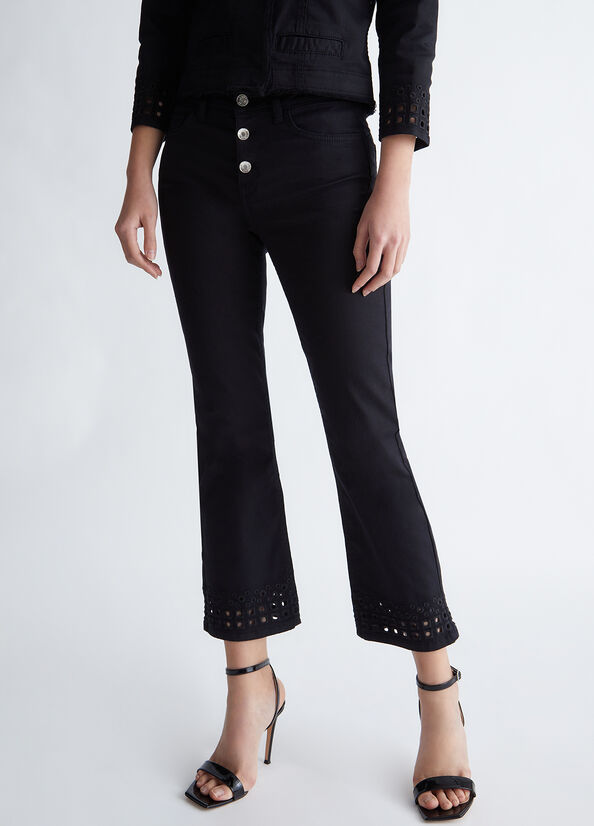 Pantalon Liu Jo Bottom Up With Embroidery Femme Noir | FDR-648053