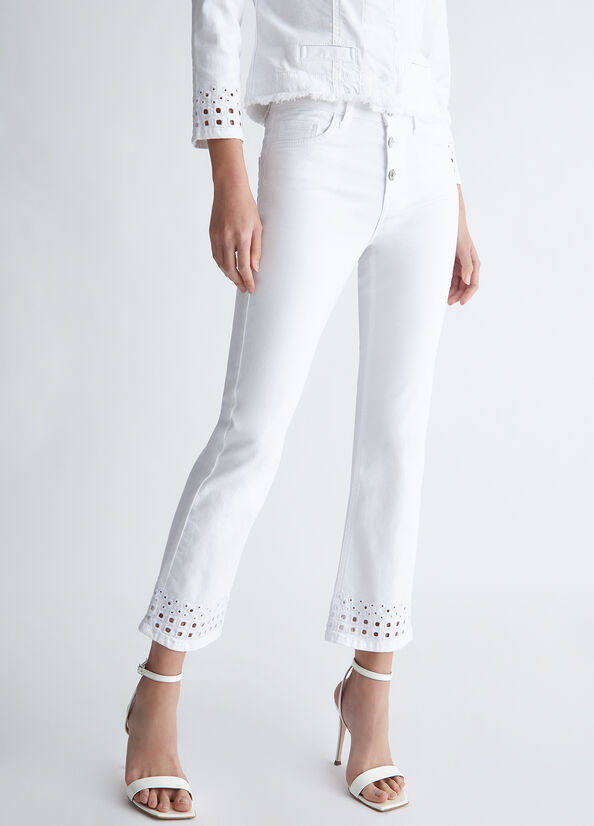 Pantalon Liu Jo Bottom Up With Embroidery Femme Blanche | UAE-820951