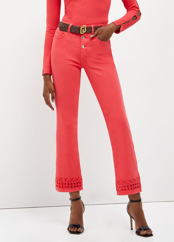 Pantalon Liu Jo Bottom Up With Embroidery Femme Rouge | XTS-210576