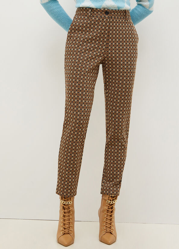 Pantalon Liu Jo Chinos With Geometric Motif Femme Marron | YKM-501728