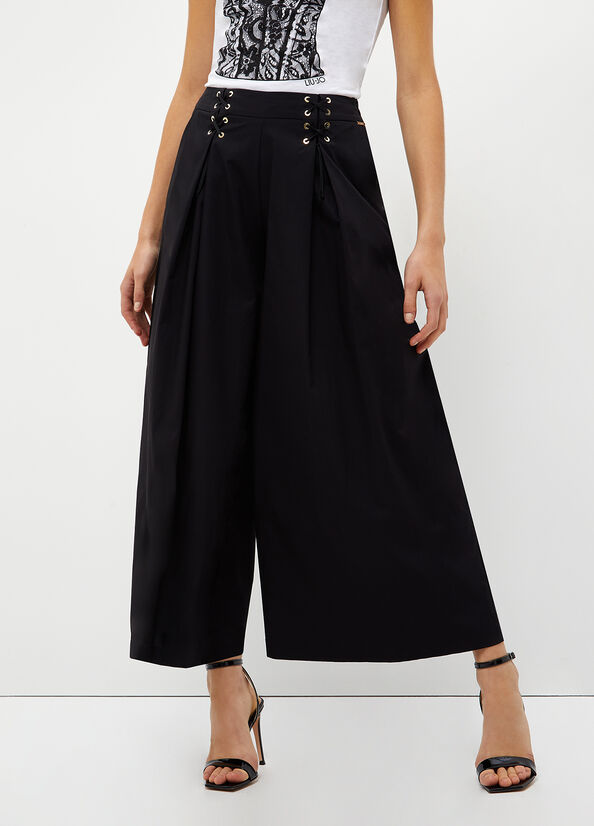 Pantalon Liu Jo Cropped Poplin Femme Noir | USY-306925