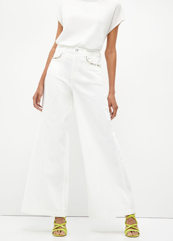 Pantalon Liu Jo Flared With Studs Femme Blanche | BGQ-239548