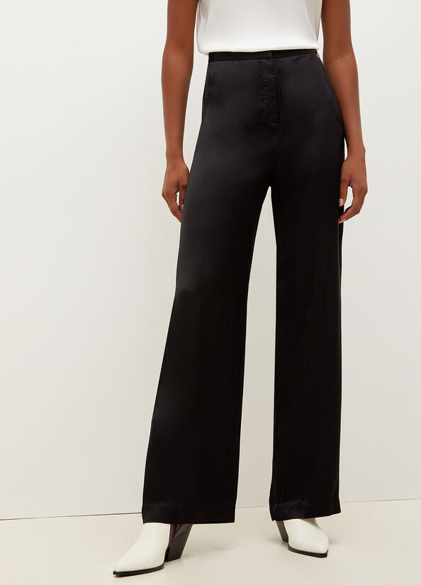 Pantalon Liu Jo High-Rise Satin Femme Noir | EZF-067812