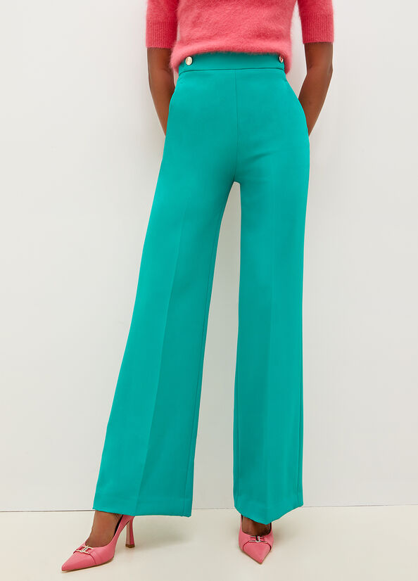 Pantalon Liu Jo High-Rise With Buttons Femme Turquoise Vert | VAM-216905