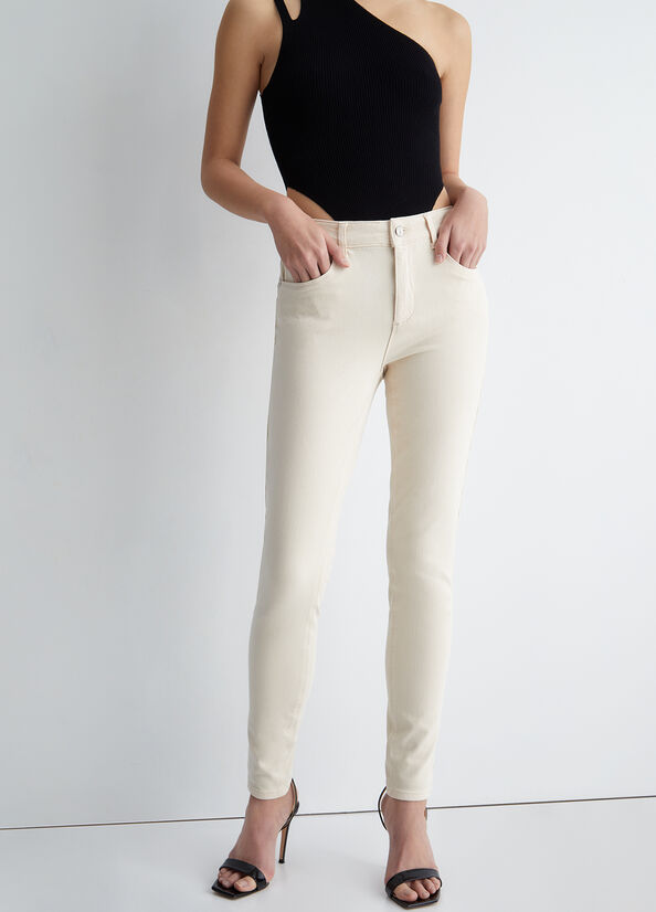 Pantalon Liu Jo High-Waisted Bottom Up Femme Blanche | HRL-812753