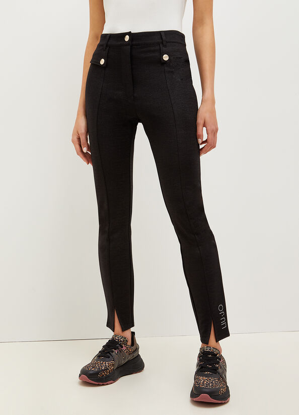 Pantalon Liu Jo Jersey With Logo Femme Noir | YEQ-870145