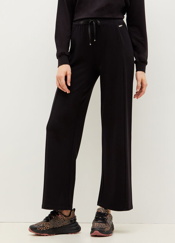 Pantalon Liu Jo Jersey With Logo Femme Noir | ZQW-670321