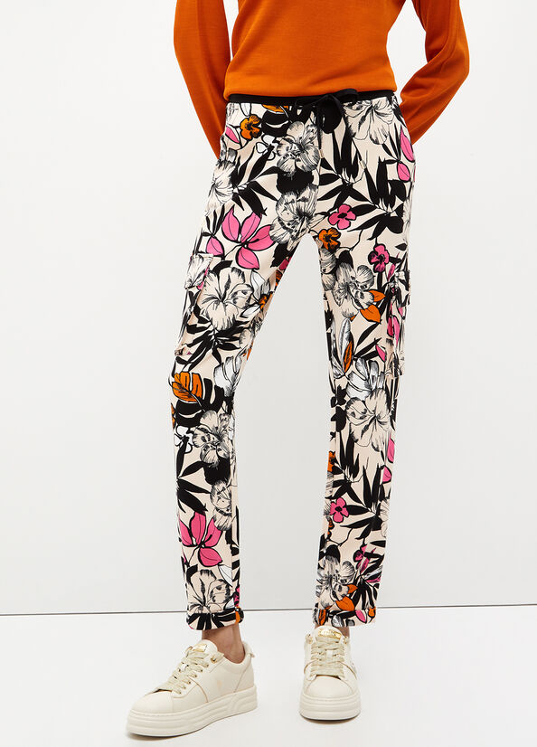 Pantalon Liu Jo Jogging With Floral Print Femme Rose | UDM-476083