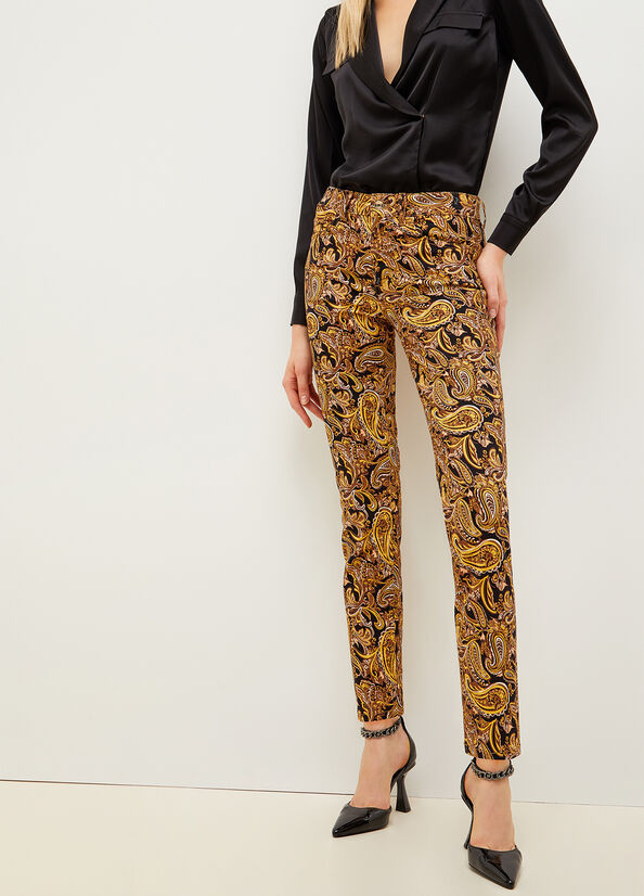 Pantalon Liu Jo Paisley In Drill Femme Noir Jaune | PZV-493751