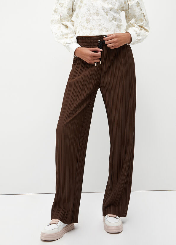 Pantalon Liu Jo Plissé Femme Marron Foncé | QPB-391604