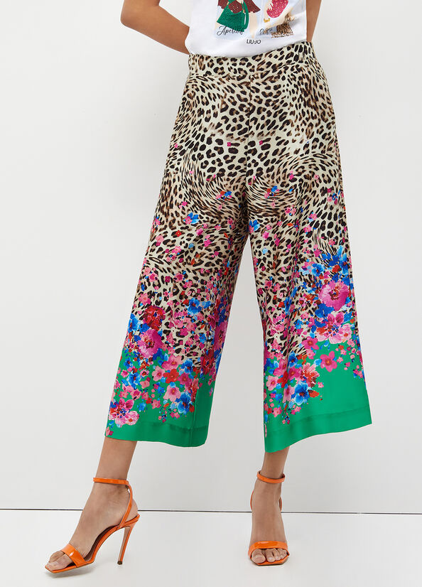 Pantalon Liu Jo Printed Palazzo Femme Vert | VUP-362580