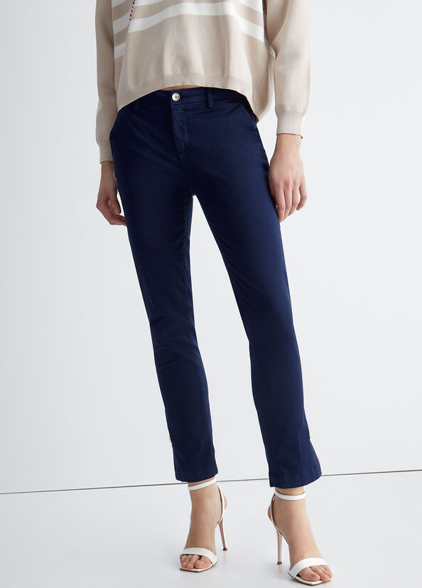 Pantalon Liu Jo Satin Chinos Femme Bleu Marine | JLU-091346