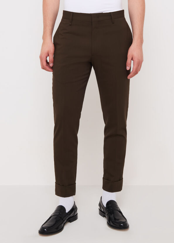 Pantalon Liu Jo Slim Fit Chinos With Turn-Up Homme Marron Foncé | OBS-953680