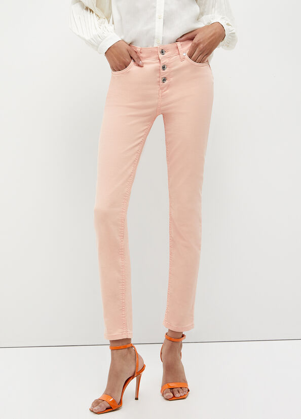 Pantalon Liu Jo Stretch Bottom Up Femme Corail | ACS-529806