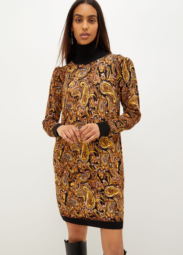 Peignoir Liu Jo Turtleneck With Paisley Print Femme Noir Jaune | EOX-502641