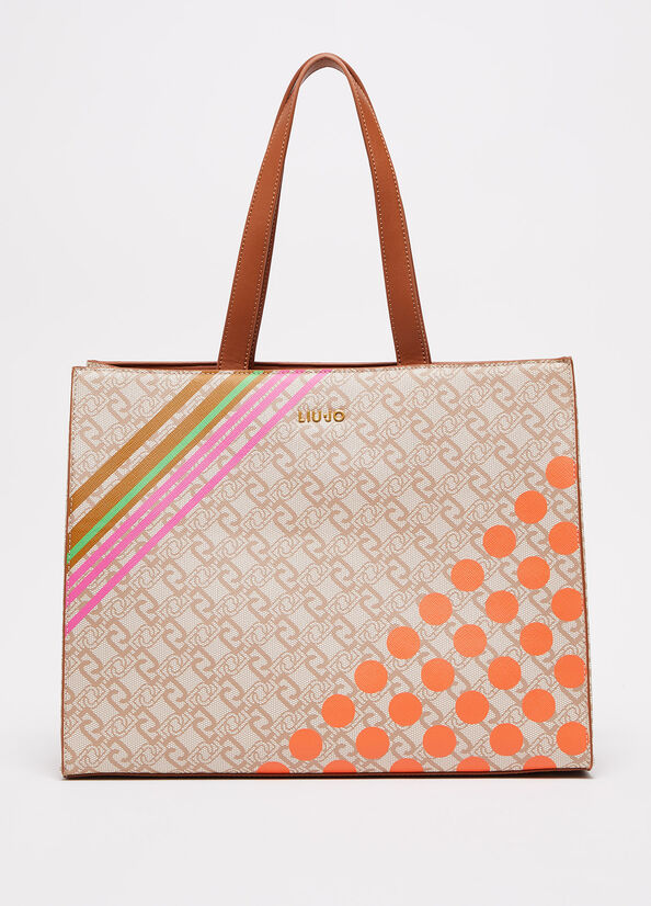 Sac Shopping Liu Jo Eco-FriendlyWith Print Femme Beige | GCZ-470621