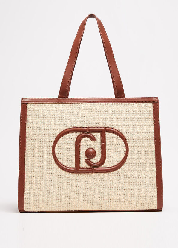 Sac Shopping Liu Jo WovenWith Logo Femme Beige | NSR-106827