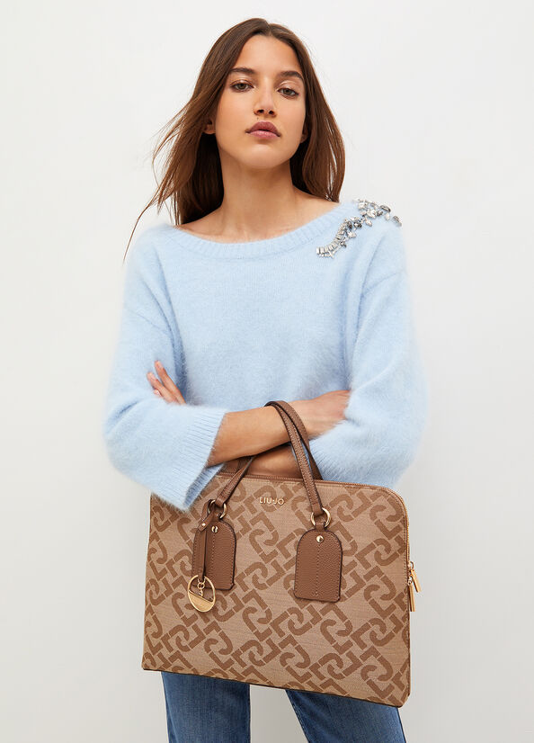 Sac À Main Liu Jo With Jacquard Logo And Charm Femme Marron | JCN-982034