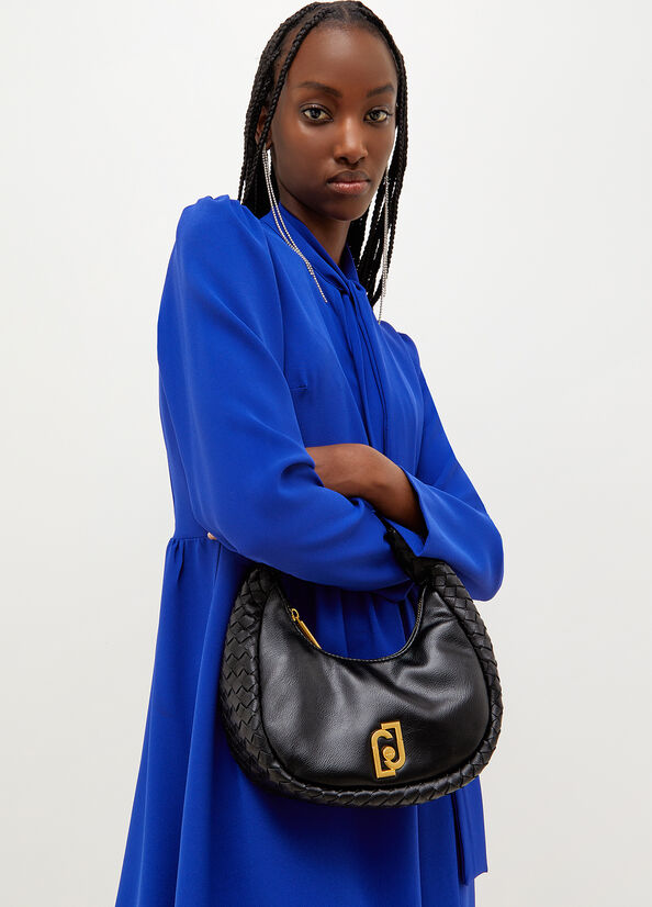 Sacs À Bandoulière Liu Jo Braided Shoulder With Logo Femme Noir | MQB-483590