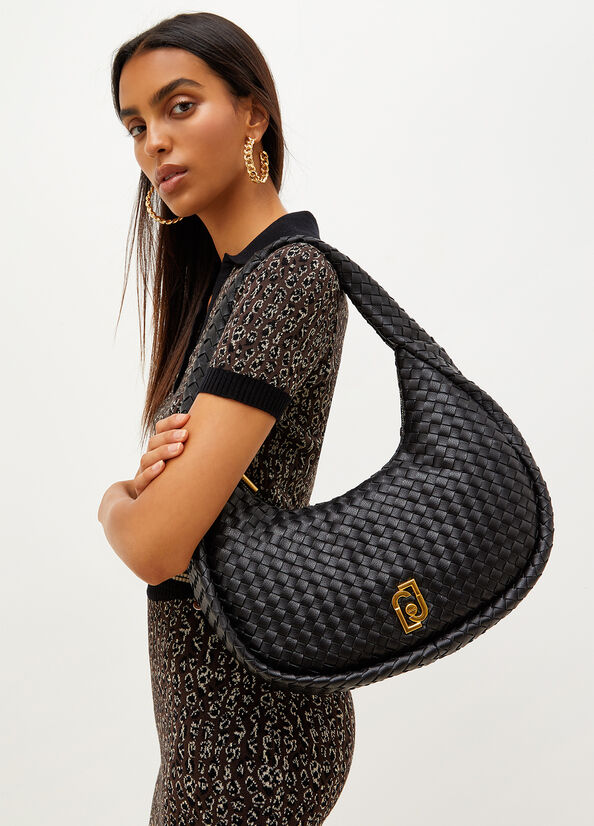 Sacs À Bandoulière Liu Jo Braided With Logo Femme Noir | ULA-702358