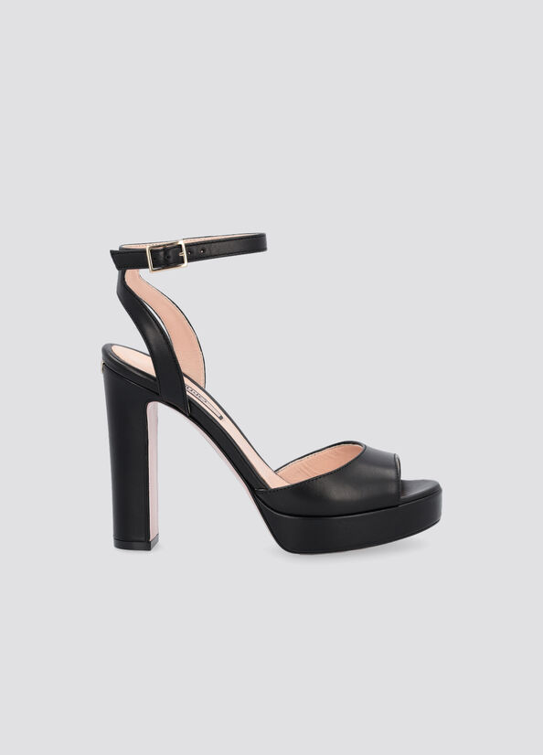 Sandales Liu Jo Cuir With Larges Heel Femme Noir | EMN-315709