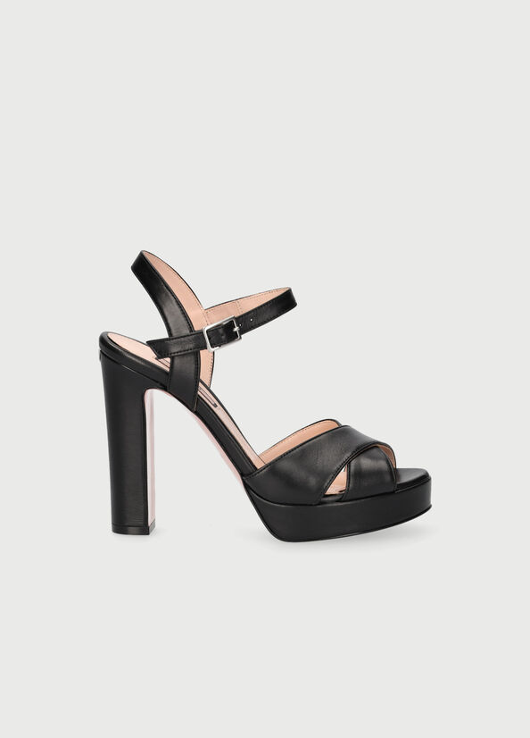 Sandales Liu Jo Cuir With Larges Heel Femme Noir | VYF-984671