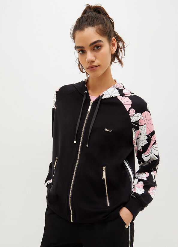 Sweats Liu Jo Encapuchonné With Floral Print Femme Noir | BDH-154279