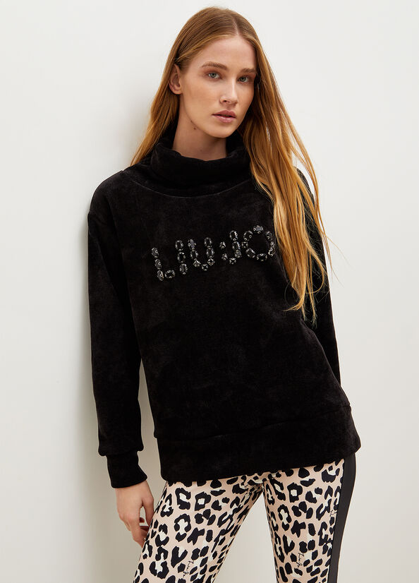 Sweats Liu Jo With Logo And Gemstones Femme Noir | IGB-378195