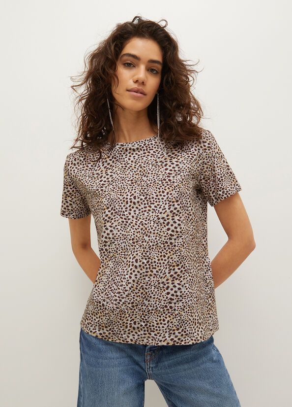 T Shirts Liu Jo Animal-Print Coton Femme Grise | UZY-829457