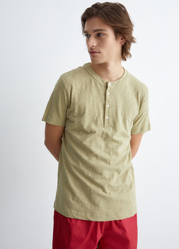 T Shirts Liu Jo Coton Henley Homme Beige | XNW-614280