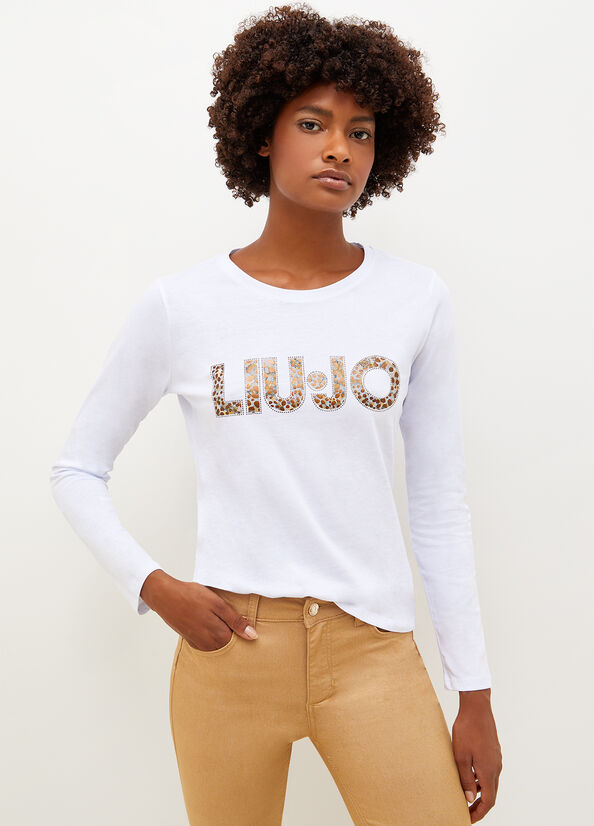 T Shirts Liu Jo Coton With Logo Femme Blanche | URO-736029