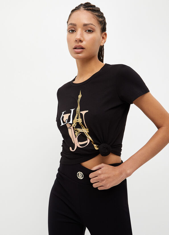 T Shirts Liu Jo Eco-Friendly Femme Noir | SVZ-902314