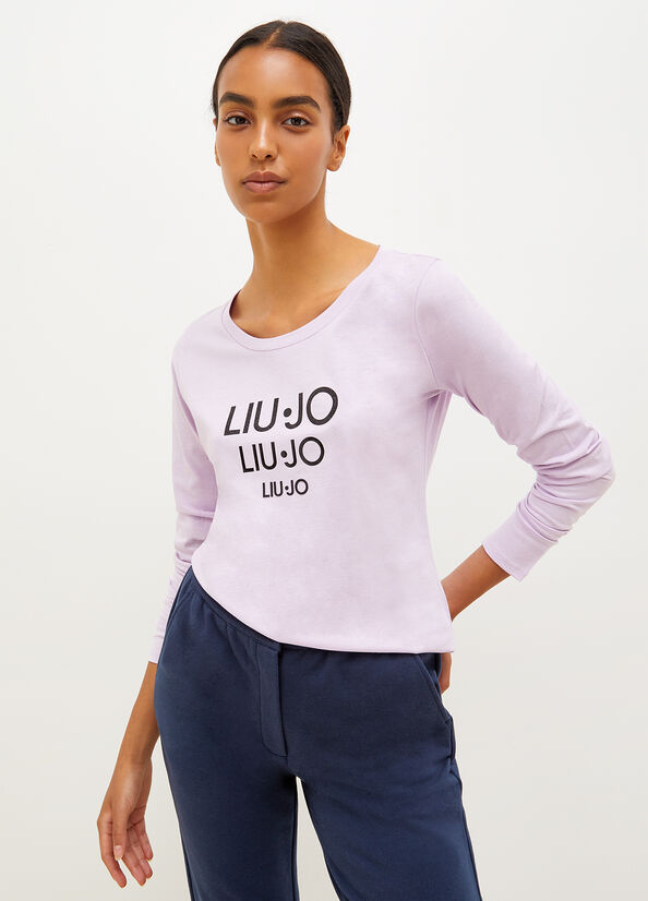 T Shirts Liu Jo Eco-Friendly With Logo Femme Violette | DRV-017649