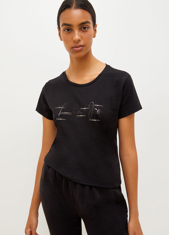 T Shirts Liu Jo Eco-Friendly With Logo Femme Noir | KRX-864920