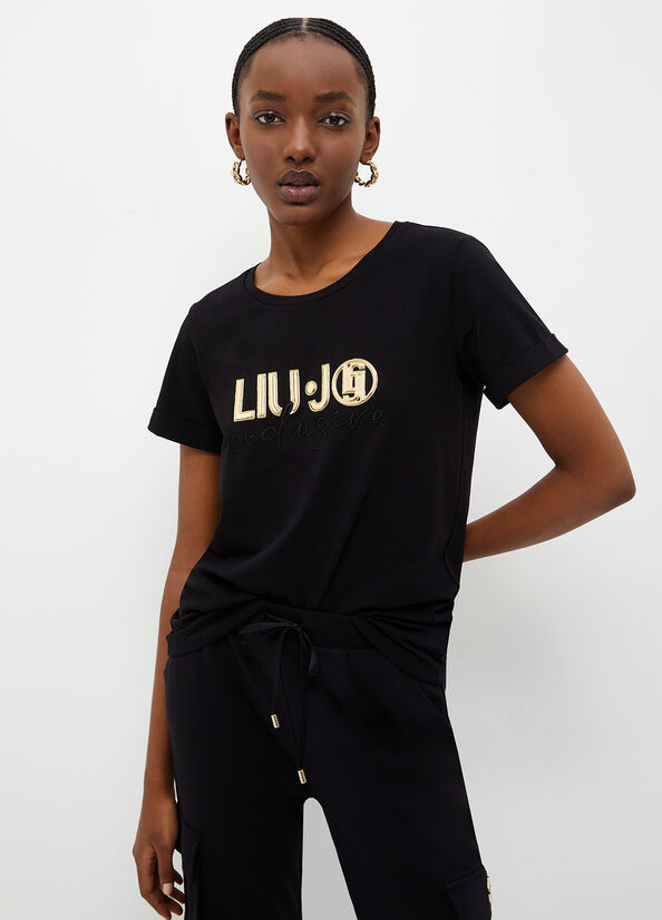 T Shirts Liu Jo Eco-Friendly With Logo Femme Noir | QKI-764180