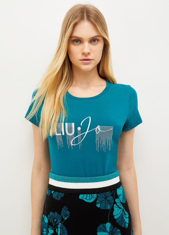 T Shirts Liu Jo Eco-Friendly With Logo Femme Vert | WKI-329840