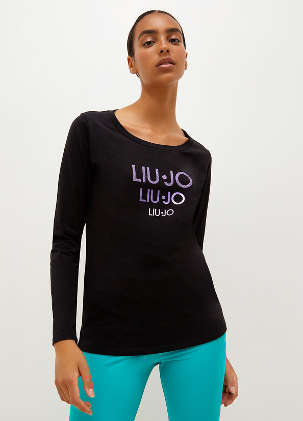 T Shirts Liu Jo Eco-Friendly With Logo Femme Noir | XSC-104957