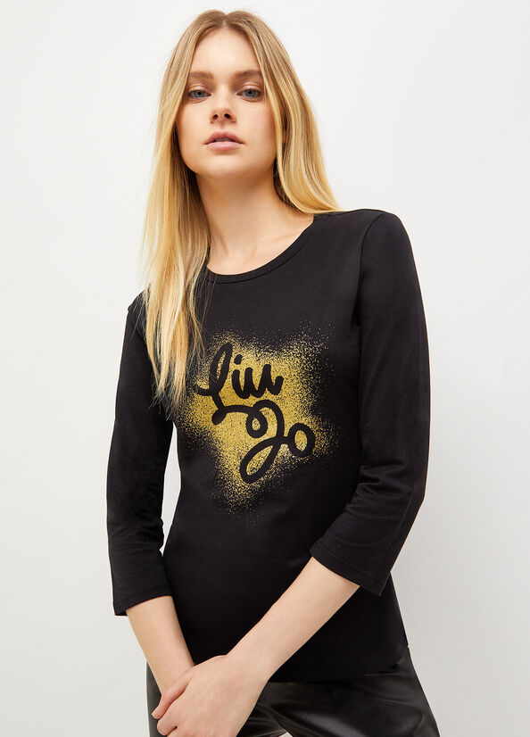 T Shirts Liu Jo Eco-Friendly With Logo Femme Noir | YWO-721480