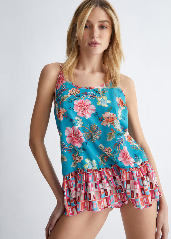 T Shirts Liu Jo Floral Femme Bleu | YAI-381926