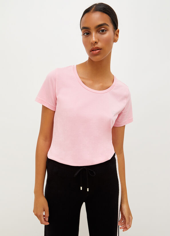 T Shirts Liu Jo Jersey With Logo Femme Rose | SPK-093761