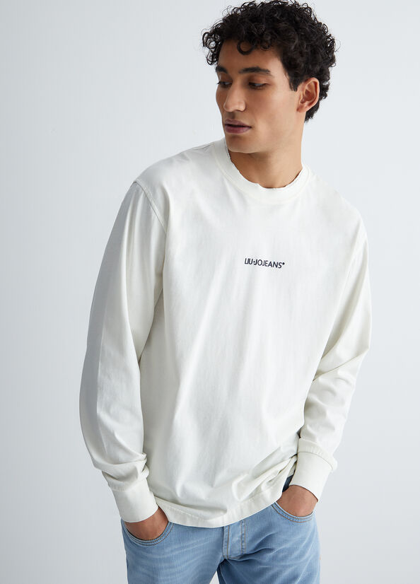 T Shirts Liu Jo Long-Sleeved Homme Blanche | RXH-623819