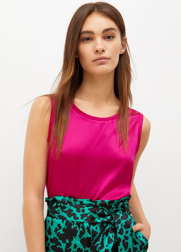 T Shirts Liu Jo Silk Blend Femme Fushia | RQV-735249