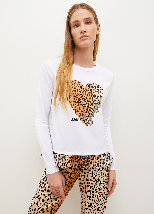 T Shirts Liu Jo With Animal-Print Heart Femme Blanche | RLK-243980