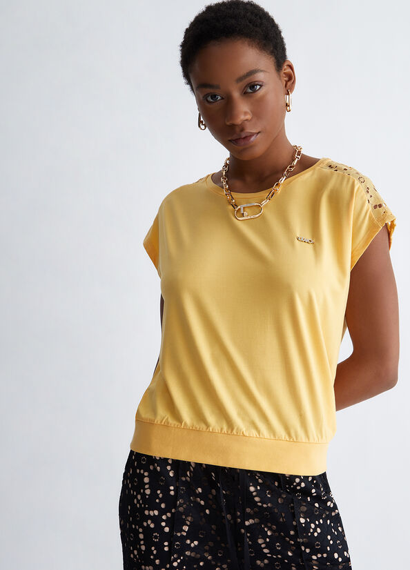 T Shirts Liu Jo With Dentelle Details Femme Jaune | QRS-518930