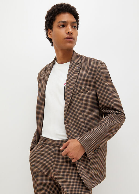 Vestes Liu Jo Checked Blazer Homme Beige | RSO-409518